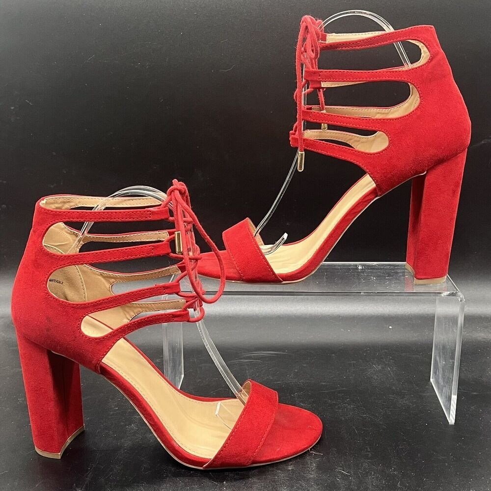 Charlotte Russe red Sienna womens strappy heel size 9 party formal cocktail - Picture 1 of 8